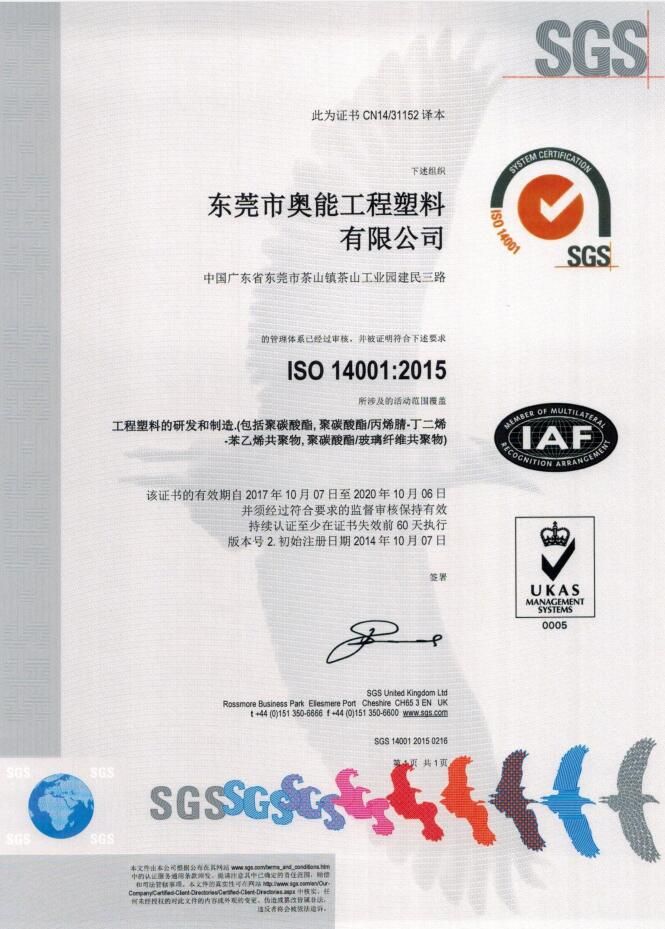 ISO14001-2015Chinese Certification（2017-2020）
